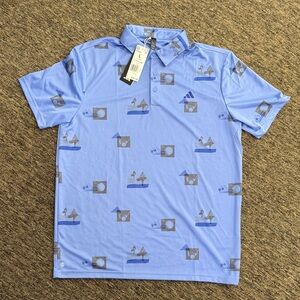 adidas Men's Allover Printed Polo Golf Shirt, Blue Fusion, Large